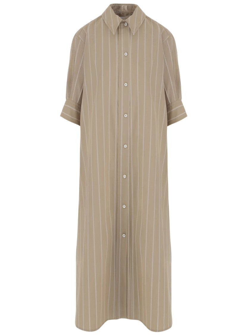 Jil Sander Long Cotton Dress With Classic Collar
