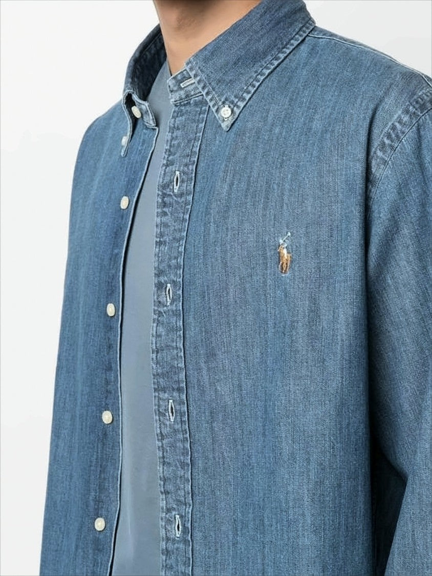 Polo Ralph Lauren Classic Blue Denim Shirt With Button-Down Collar