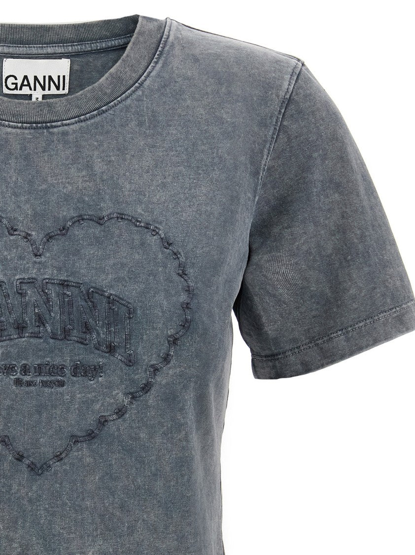 Ganni Grey Washed Heart' T-Shirt
