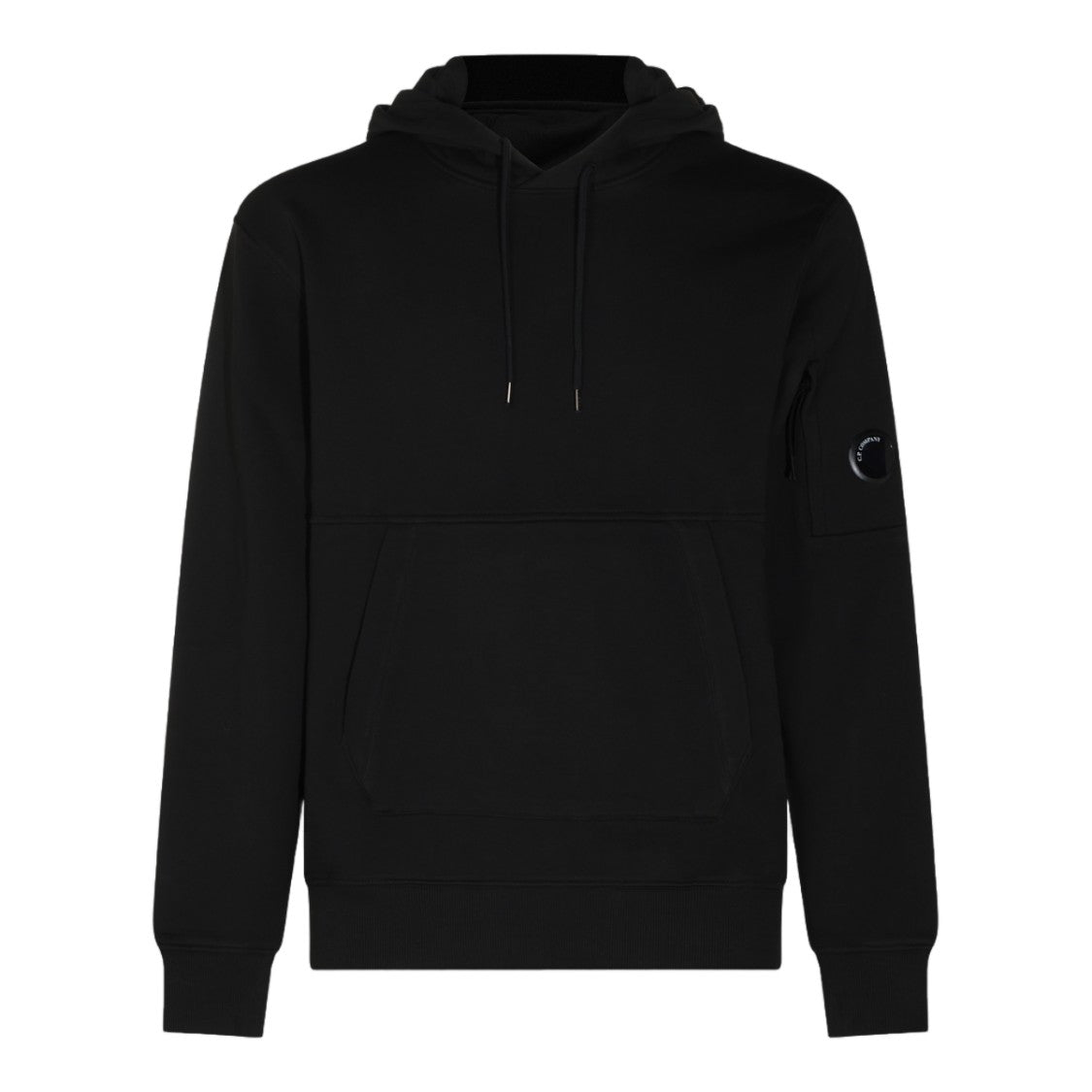 C.P. Company Black Minimalist Hoodie With Kangaroo Pocket And Drawstring