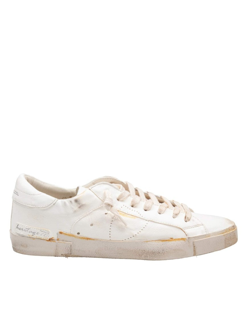 Philippe Model Prsx White Leather Sneakers With Vintage Effect