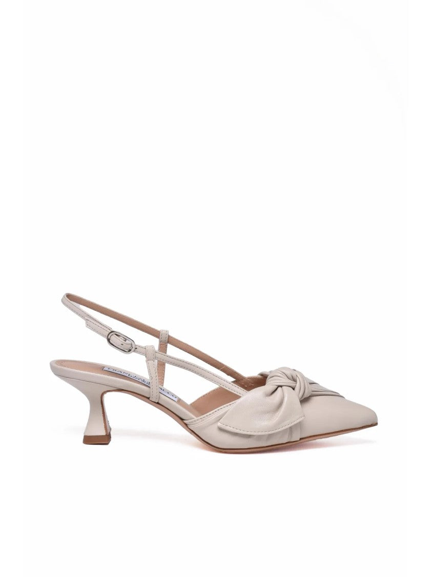 Francesco Sacco White Knotted Pointed-Toe Leather Slingback Sandals