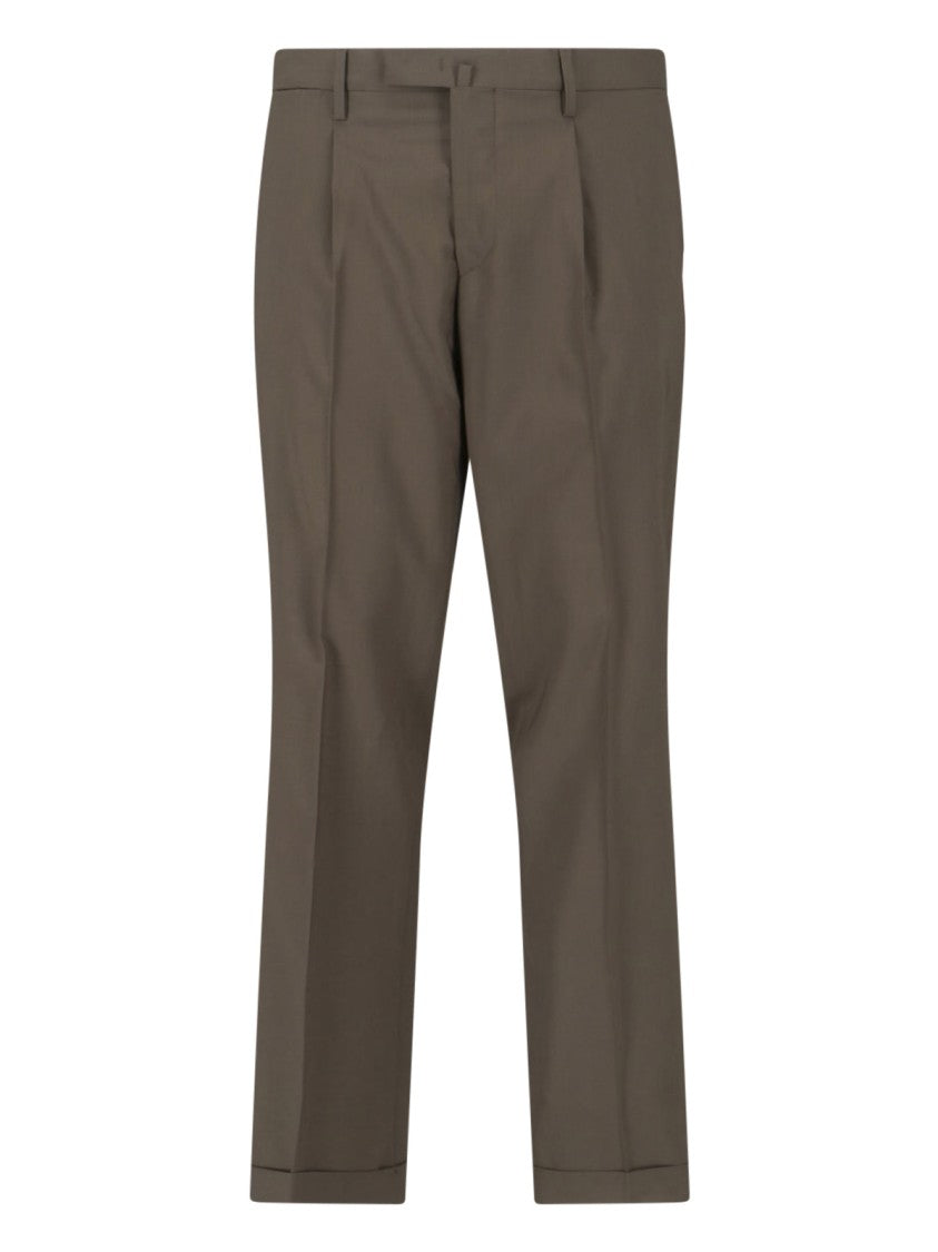Briglia 1949 Brown Tailored Mid-Rise Virgin Wool Trousers