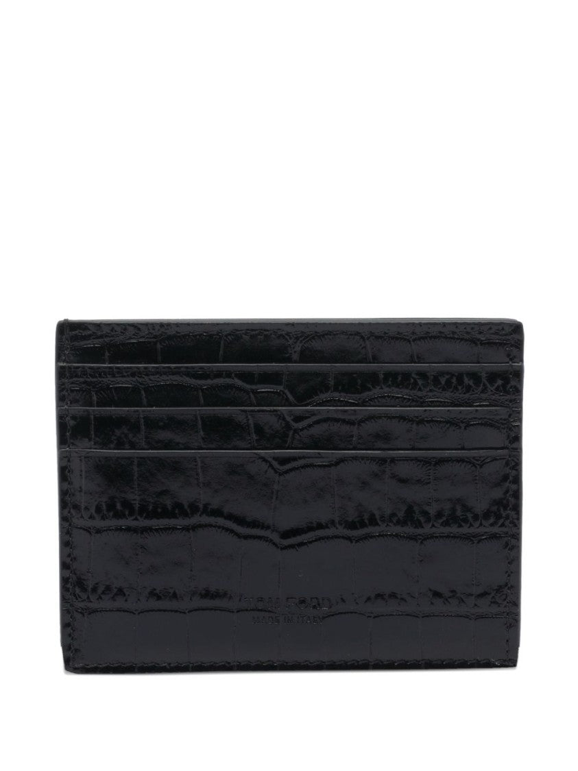 Tom Ford Card Holder In Shiny Crocodile Print Leather