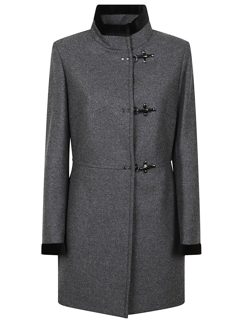 Fay High-Waisted Dark Nicotine Coat With Velvet Trim