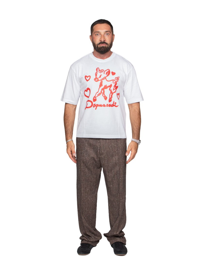 Dsquared2 White Loose Fit Red Graphic T-Shirt