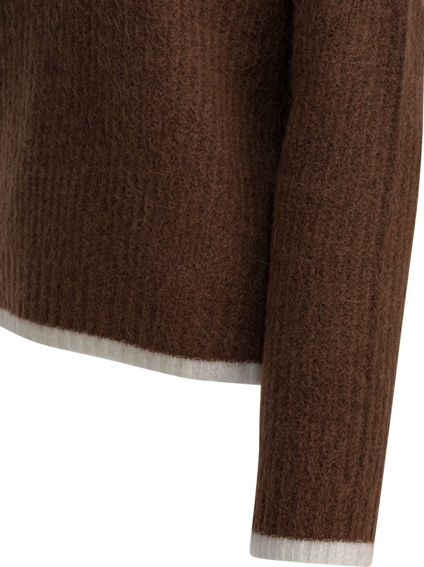 Ines De La Fressange Ribbed Mohair Sweater In Warm Brown