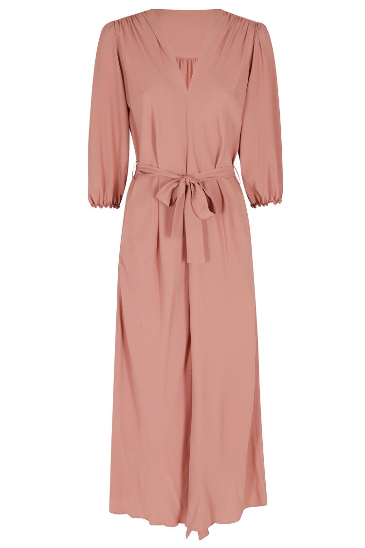 Seventy Pink Belted Three-Quarter Sleeves Viscose-Blend Midi Dress