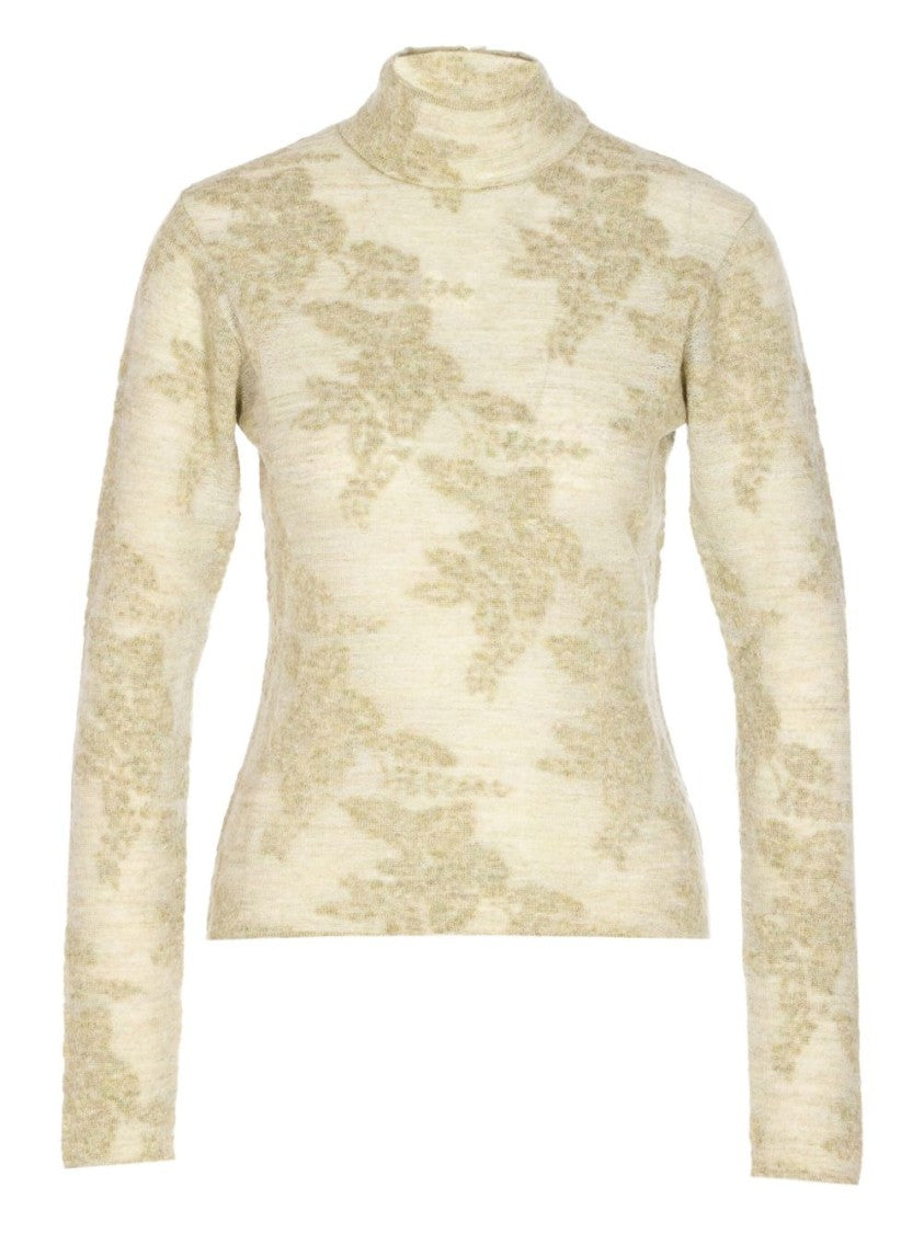 Ganni Textured Knit Sweater With Mock Neck