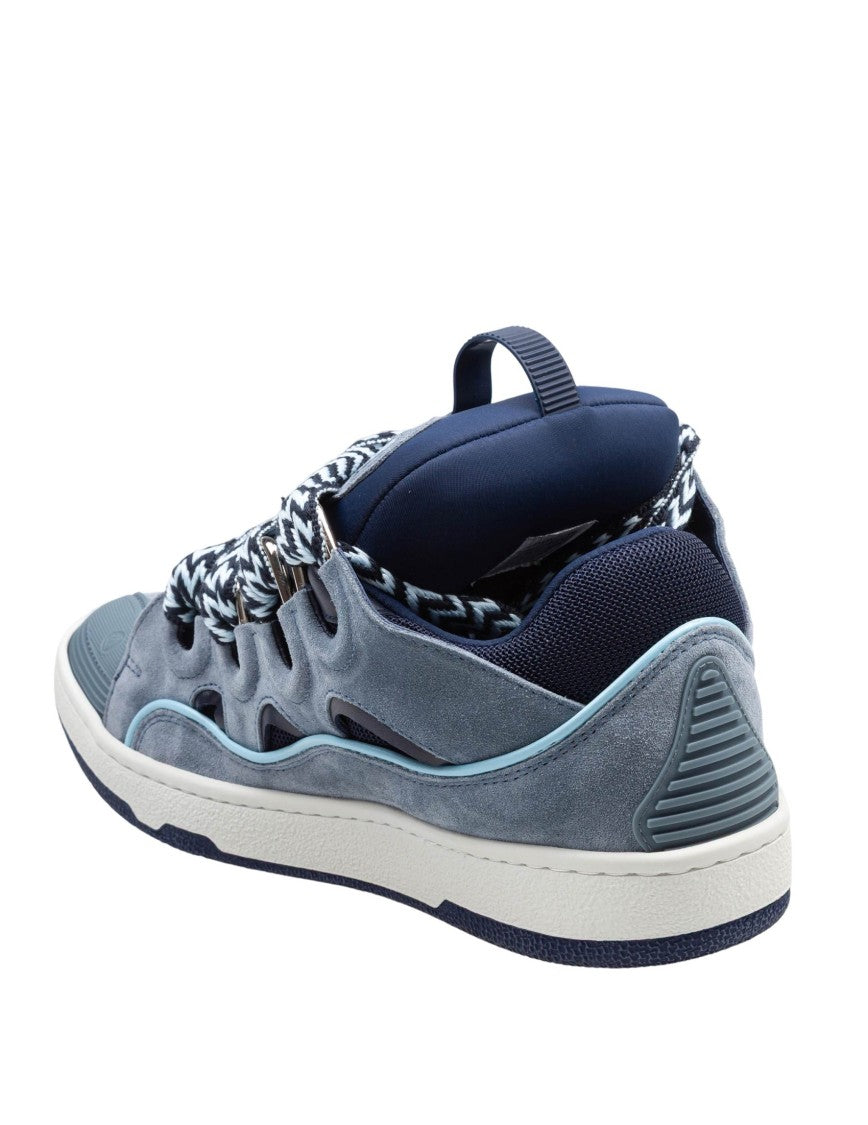 Lanvin Curb Leather And Fabric Sneakers With Zigzag Laces