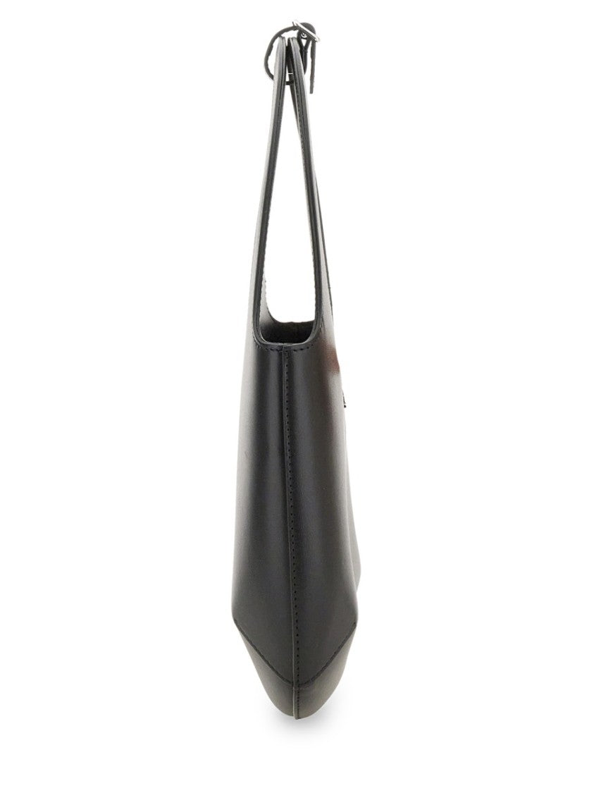 Courrèges Minimalist Black Leather Handbag With Rounded Top Handle
