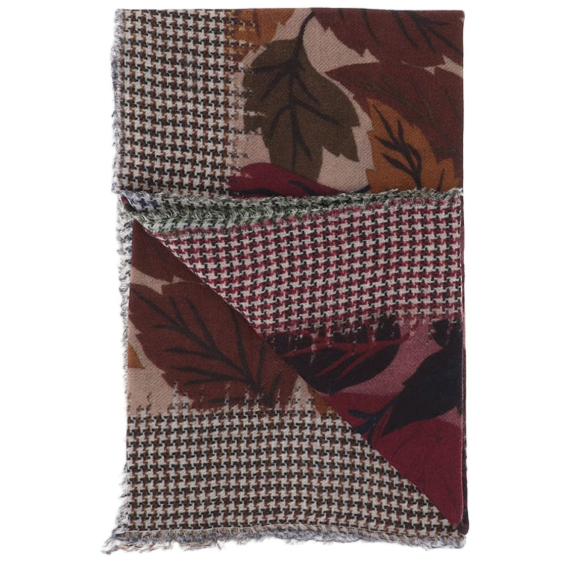 Faliero Sarti Fringed Cashmere Blend Scarf With All-Over Foliage Pattern