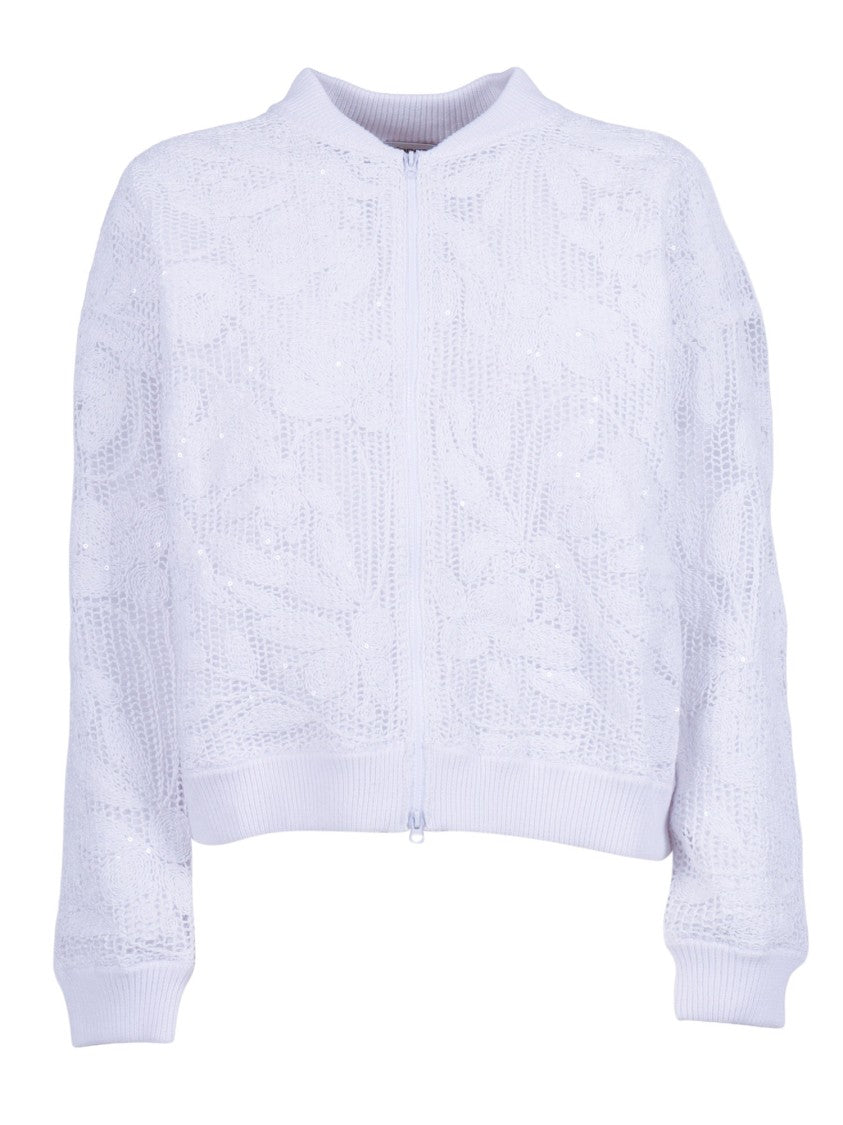 Kangra Cashmere Lace Knit Sequined Bomber Jacket