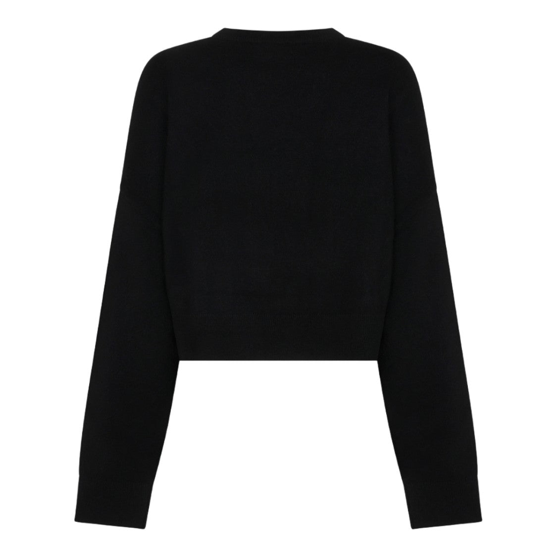 Blumarine Cropped Black Sweater With Rhinestone Embellishment