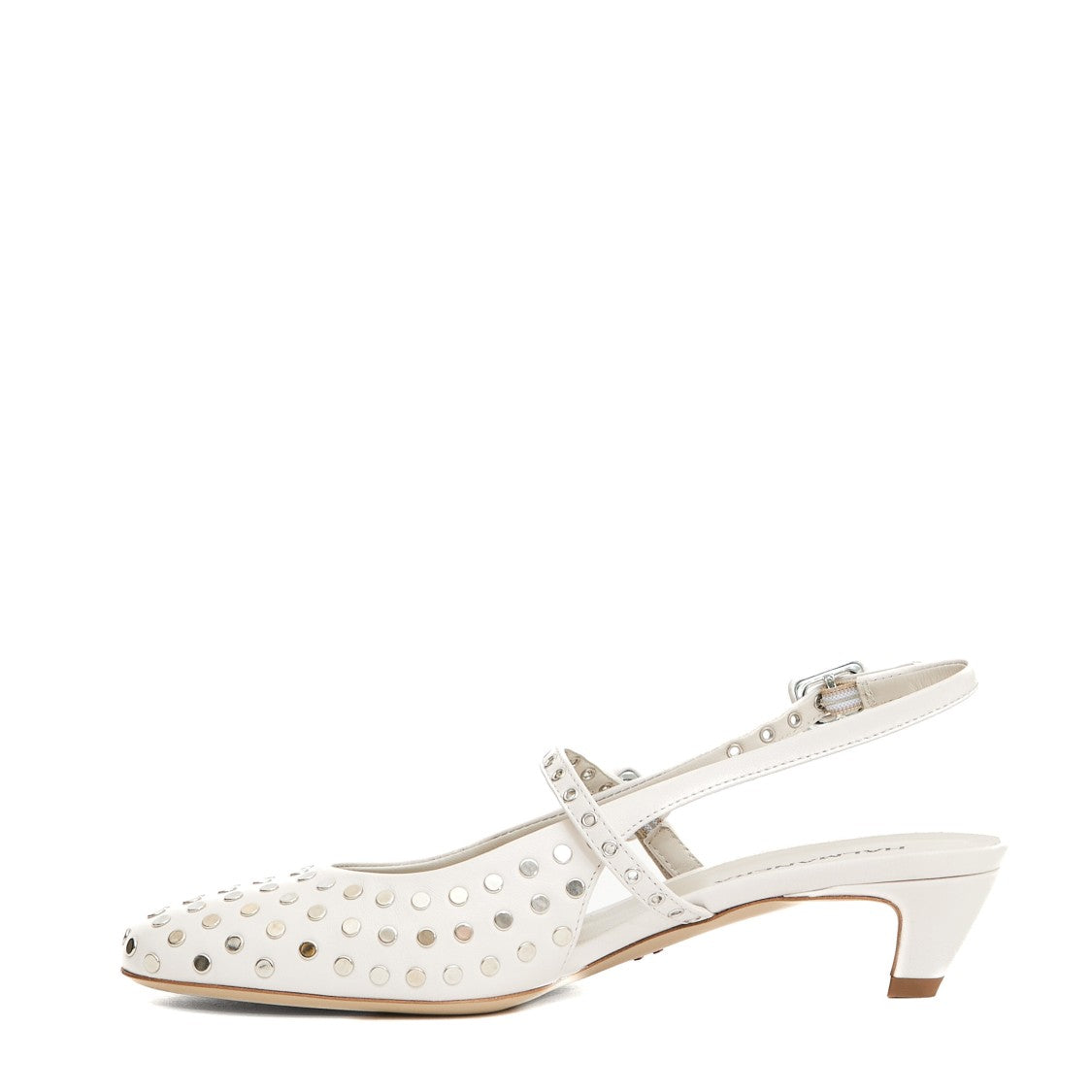 Halmanera White Leather Slingback With Studs