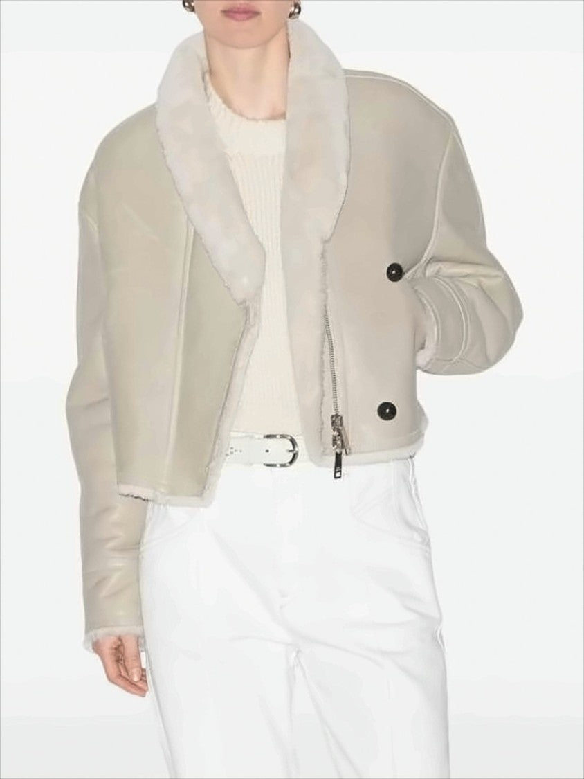 Isabel Marant Cropped Lambskin Coat With Plush Shearling Collar