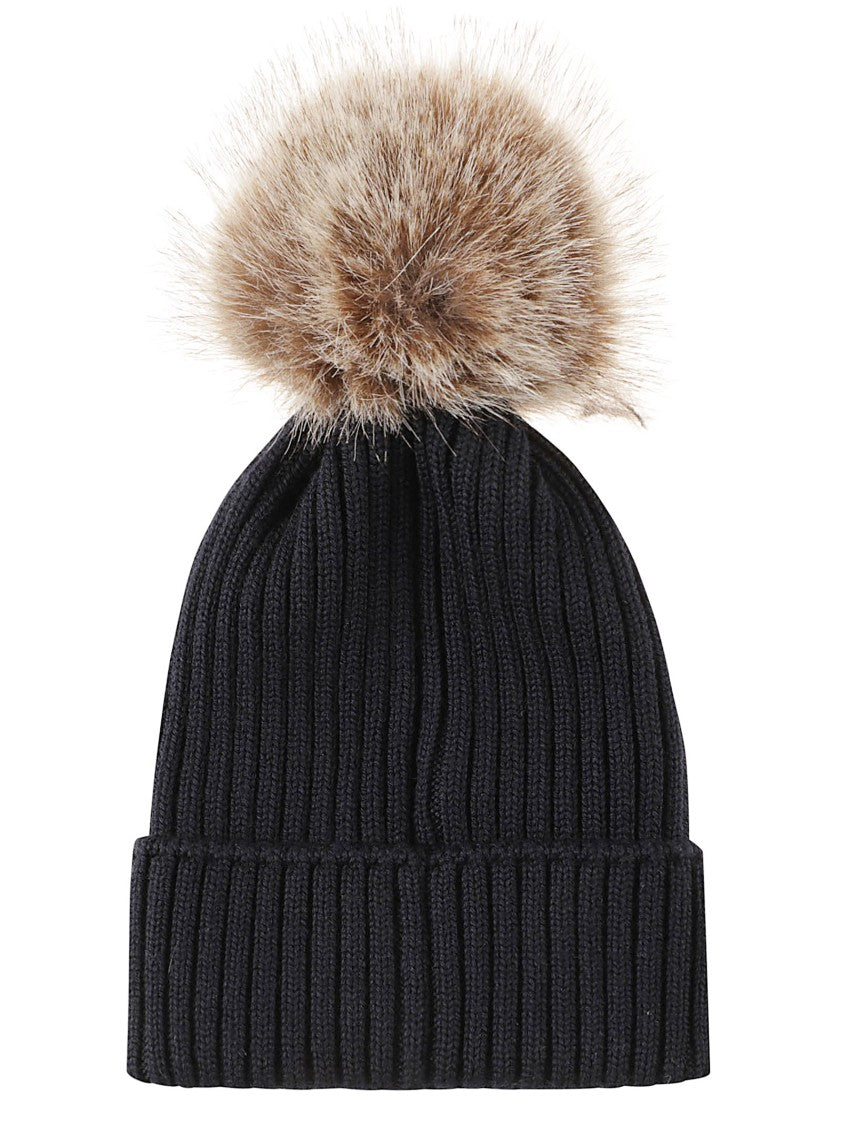 Moncler Kids Pom-Pom Ribbed Knit Beanie Hat