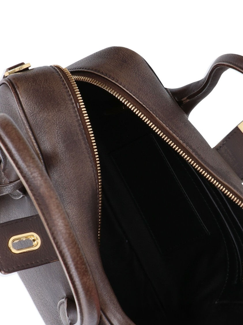 Golden Goose Rectangular Brown Leather Handbag With Gold-Tone Hardware