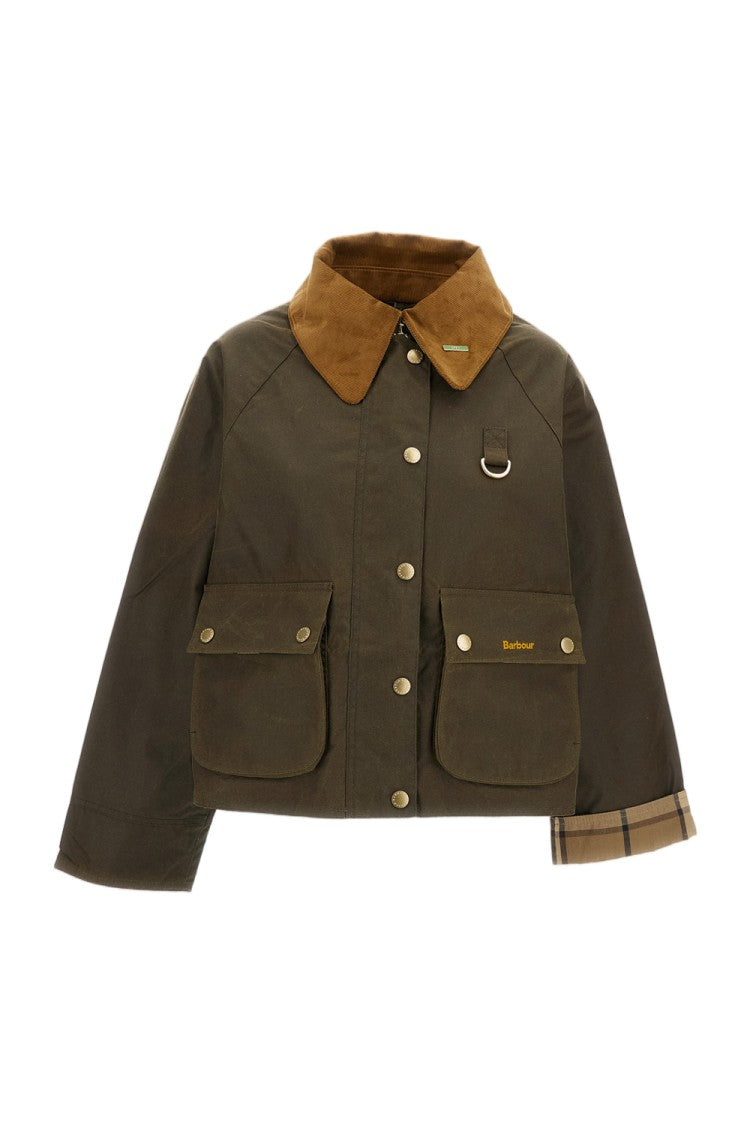Barbour Green Cropped Corduroy-Collar Waxed Cotton Jacket