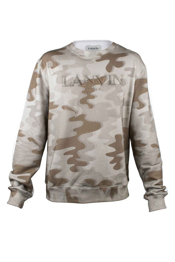 Lanvin Beige Cotton Sweatshirt With Military Print