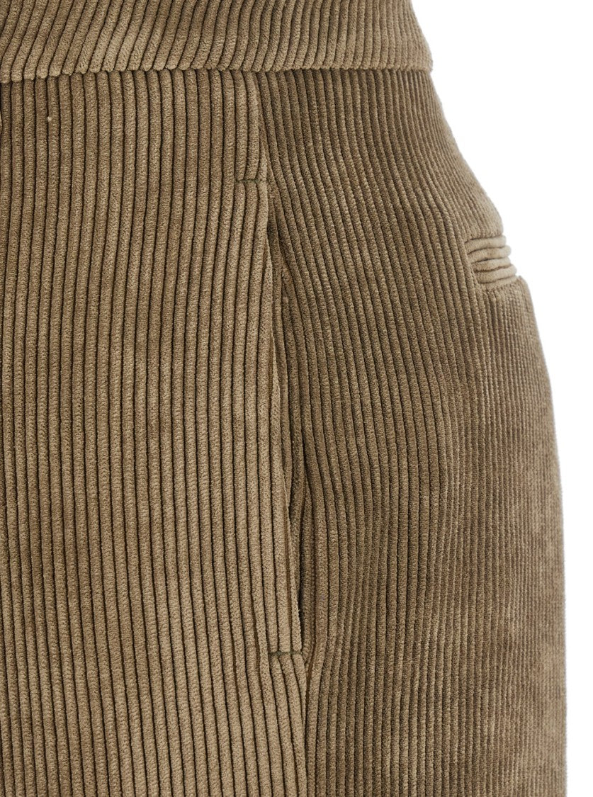 Plain Wide-Leg Ribbed Pants With Textured Finish