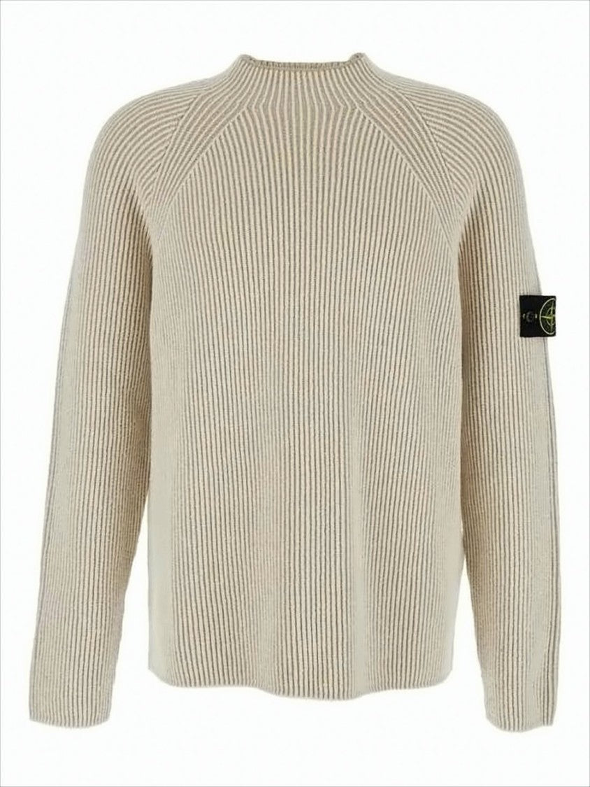 Stone Island Ribbed Knit Sweater With Distinctive Sleeve Patch