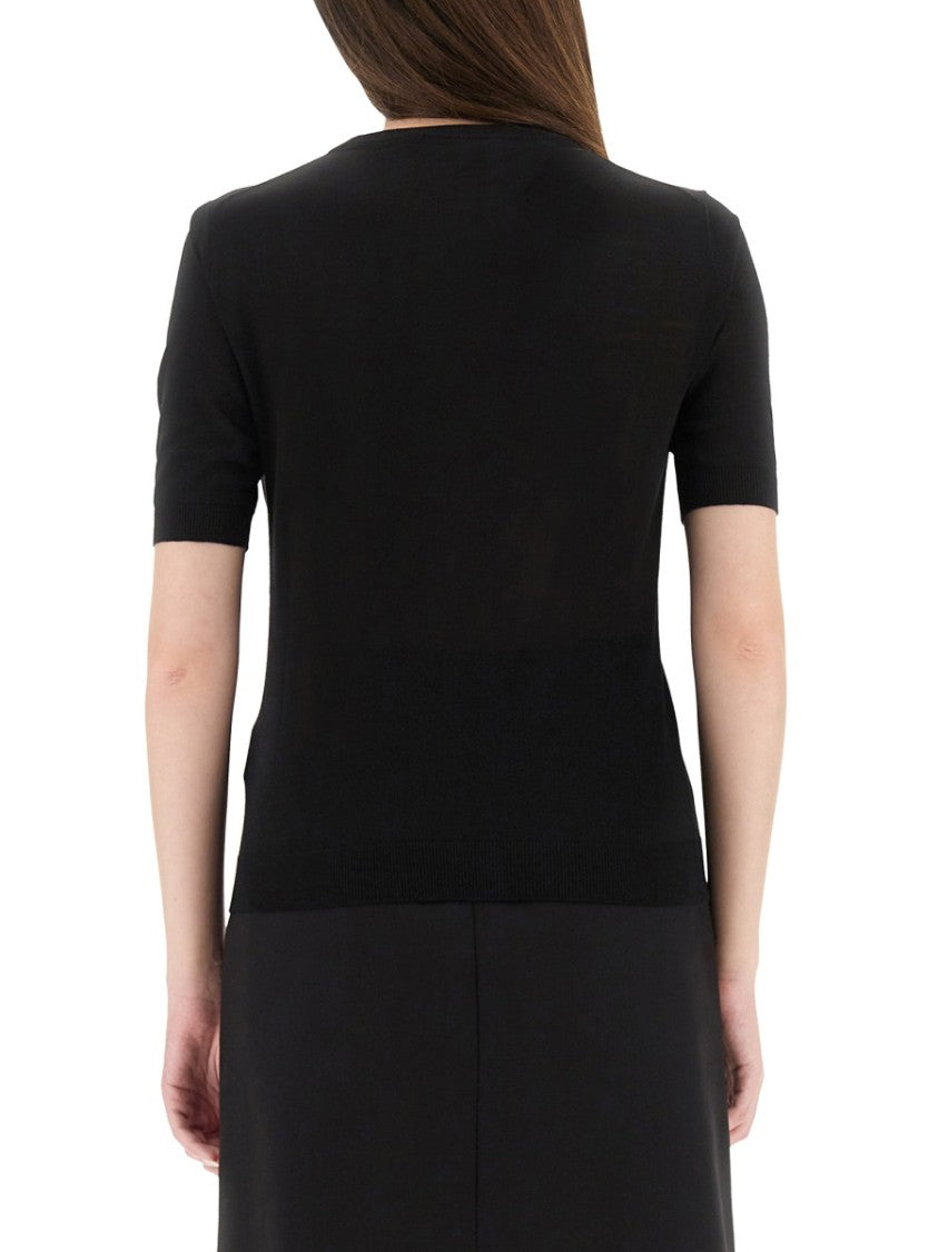 Versace Fitted Knit T-Shirt With Logo Patch