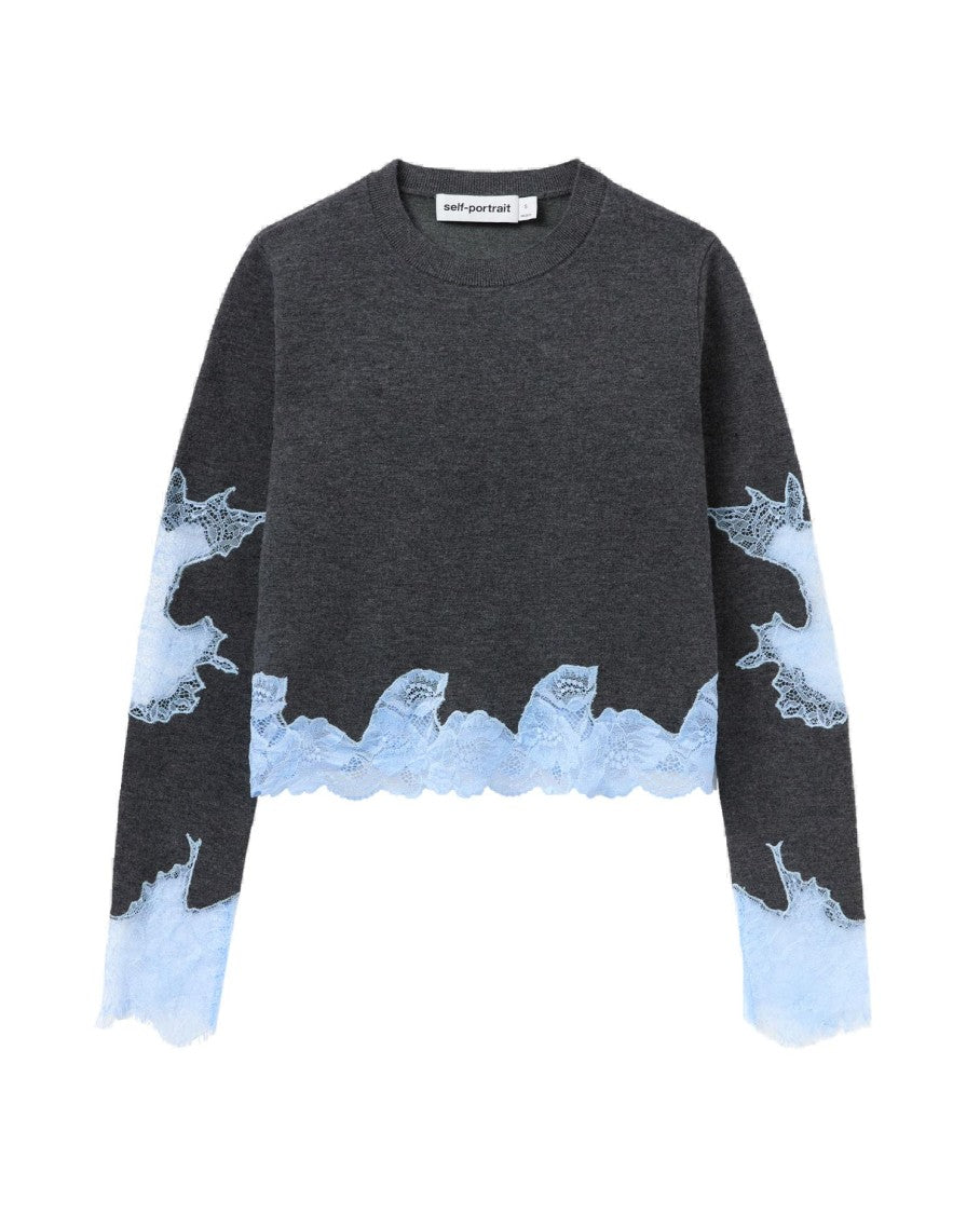 Self-Portrait Grey Contrast Lace Jumper