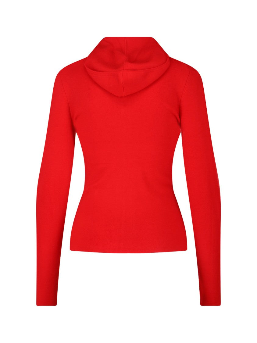Victoria Beckham Ribbed Knit Zip-Up Hoodie With Metal Logo Charm