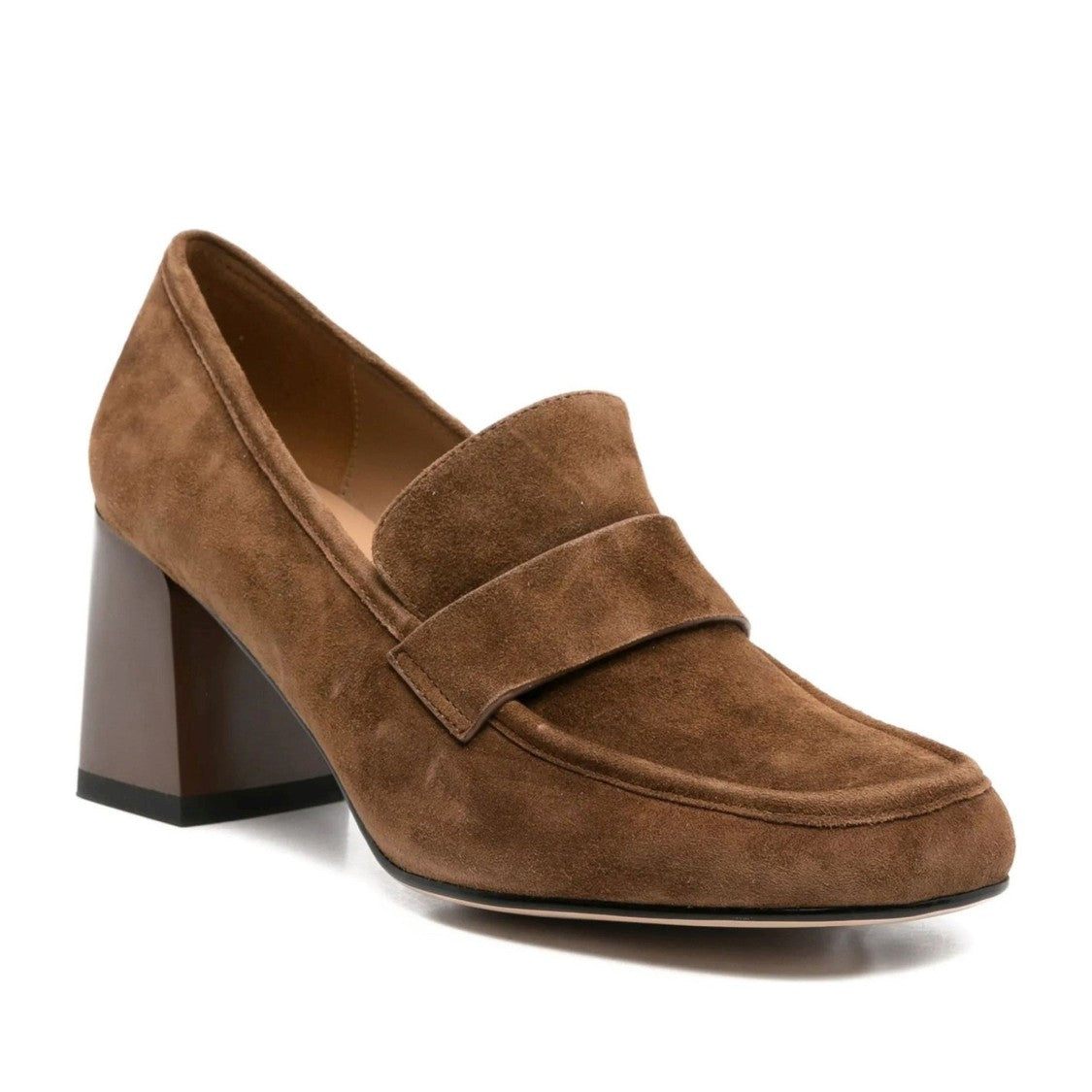 Sergio Moretti Brown Mid-Height Block Heel Wide Strap Suede Pumps