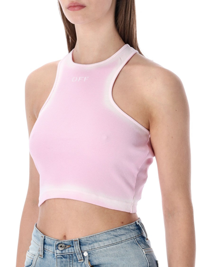Off-White Ribbed Sleeveless Top With Distinctive Spray Effect