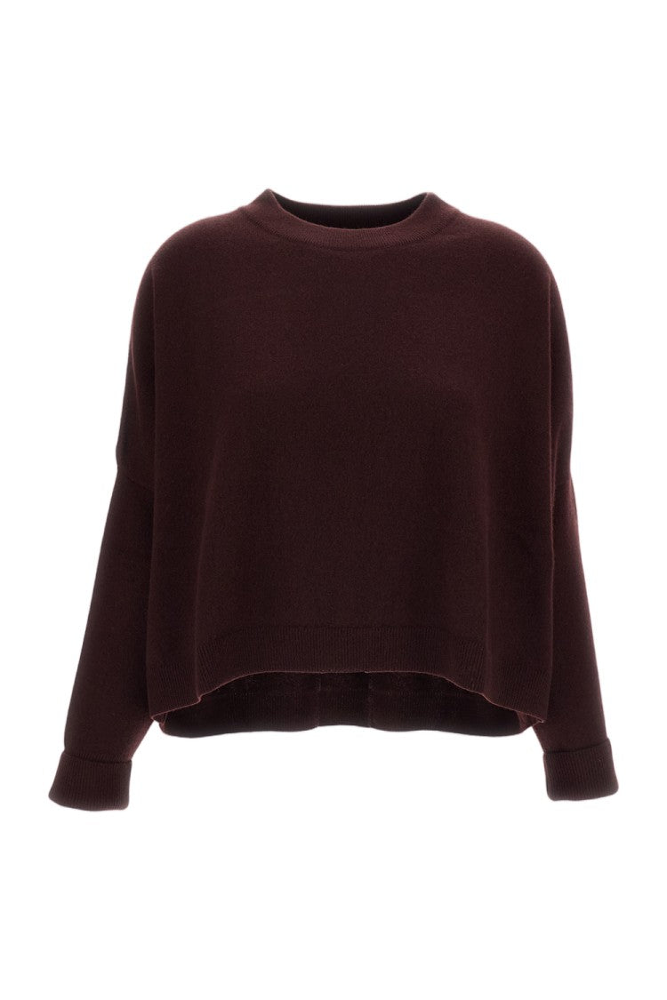 Dusan Burgundy Oversized Asymmetric Pure Cashmere Crewneck Sweater