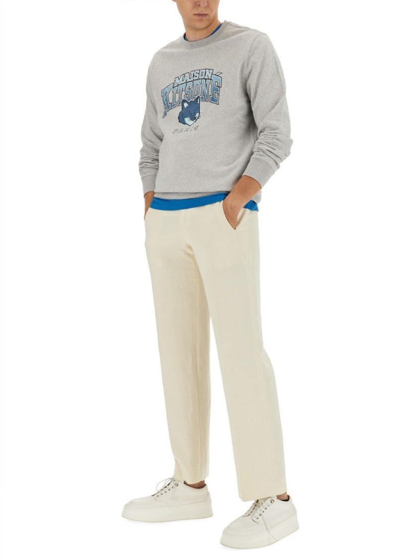 Maison Kitsuné Logo-Embellished Grey Sweatshirt With Classic Crew Neckline