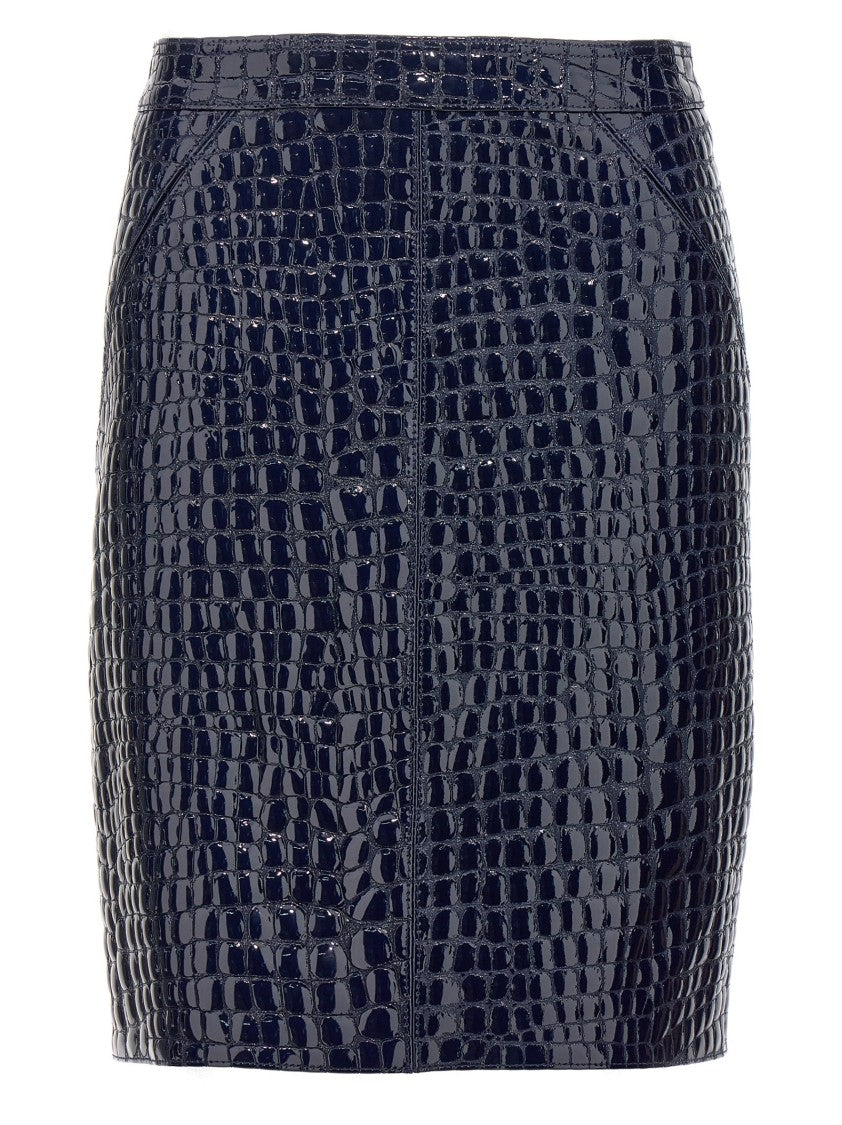 Tom Ford Coconut-Print Leather Midi Skirt With Back Pleat