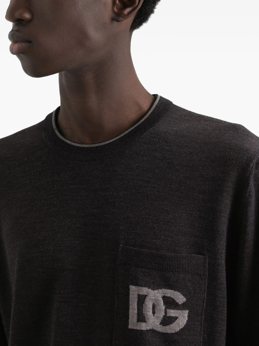 Dolce & Gabbana Black Fine-Knit Wool Crew Neck Sweater