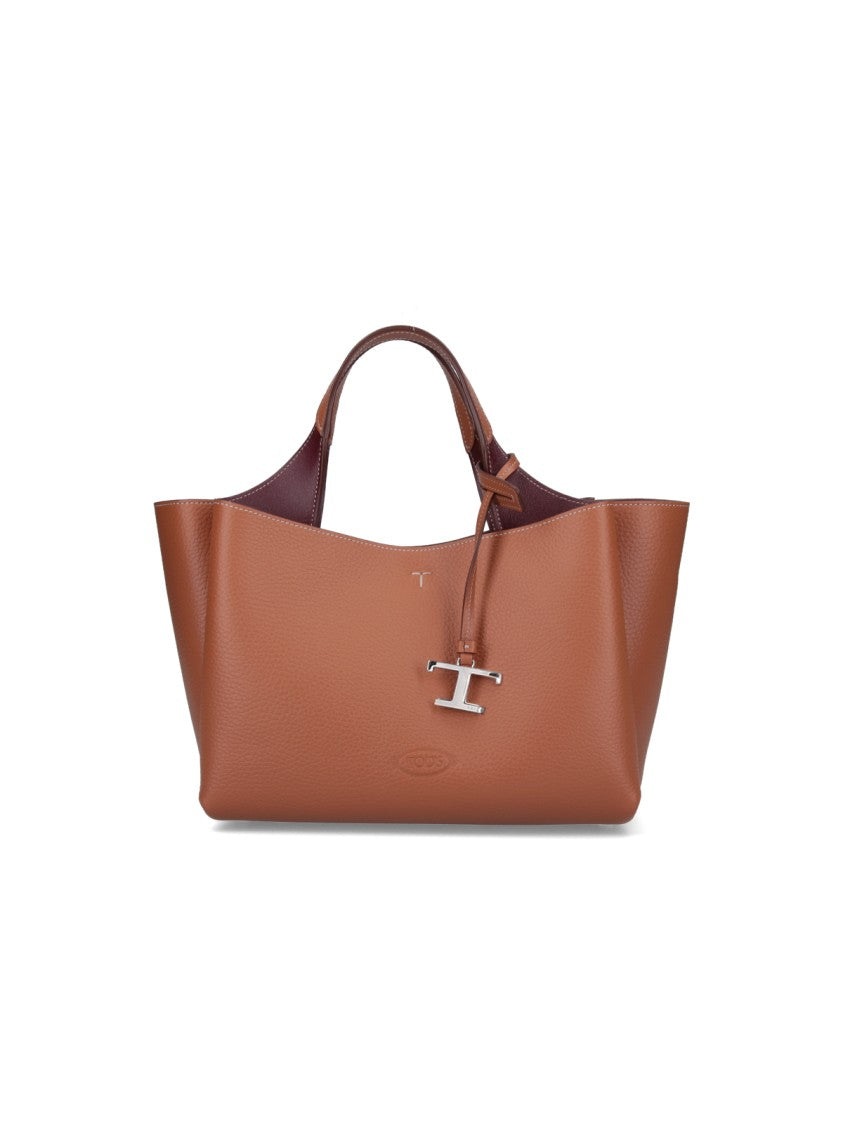 Tod's Structured Brown Shoulder Bag With Textured Finish