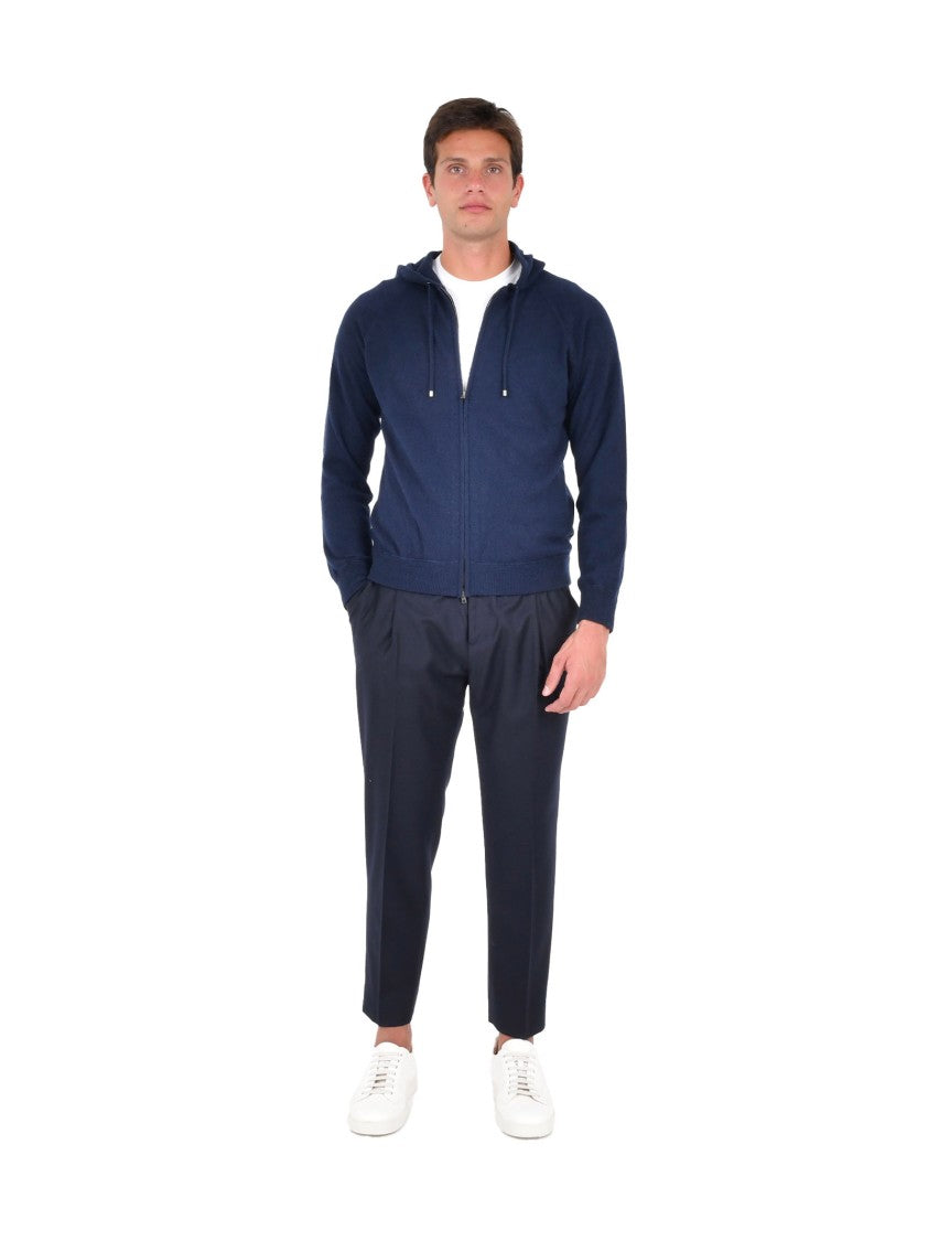Herno Navy Blue Cashmere Zip-Up Cardigan
