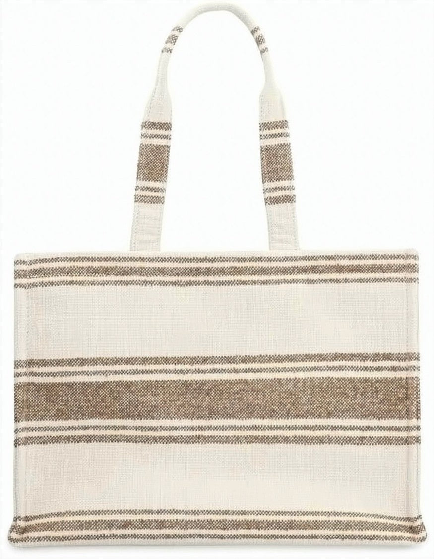 Celine Woven Rectangular Tote Bag With Textured Stripes