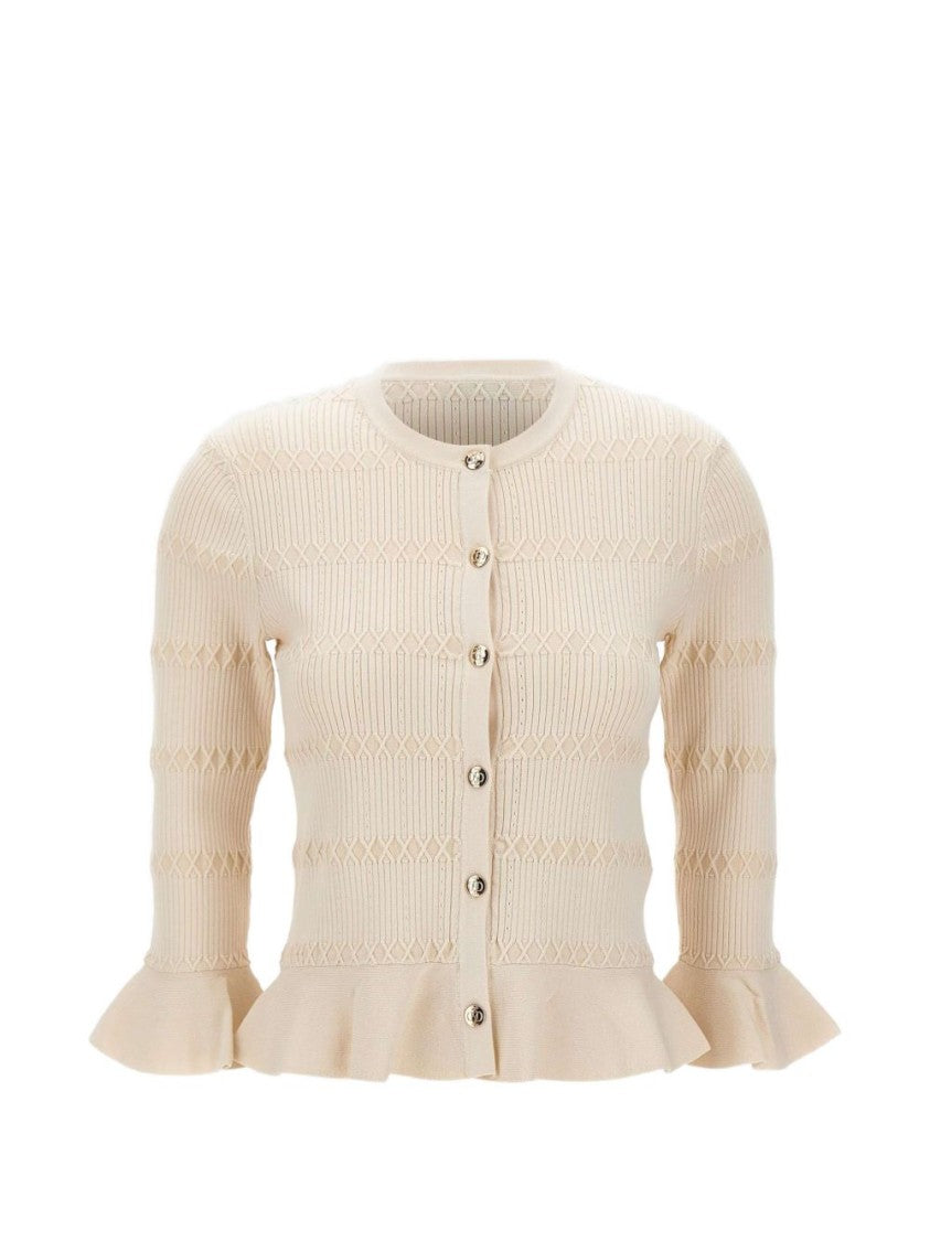 Liu Jo Off-White Crew Neck Ruffled Jacket