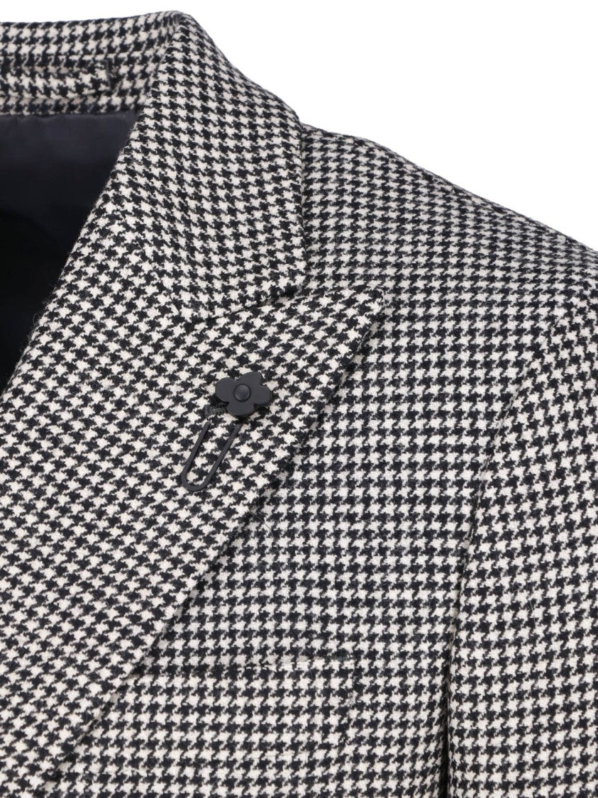 Lardini Grey Wool-Blend Pied De Poule Blazer