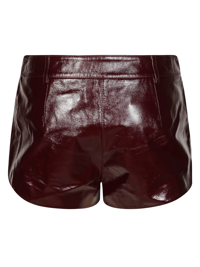 Self-Portrait Glossy Leather Burgundy Shorts