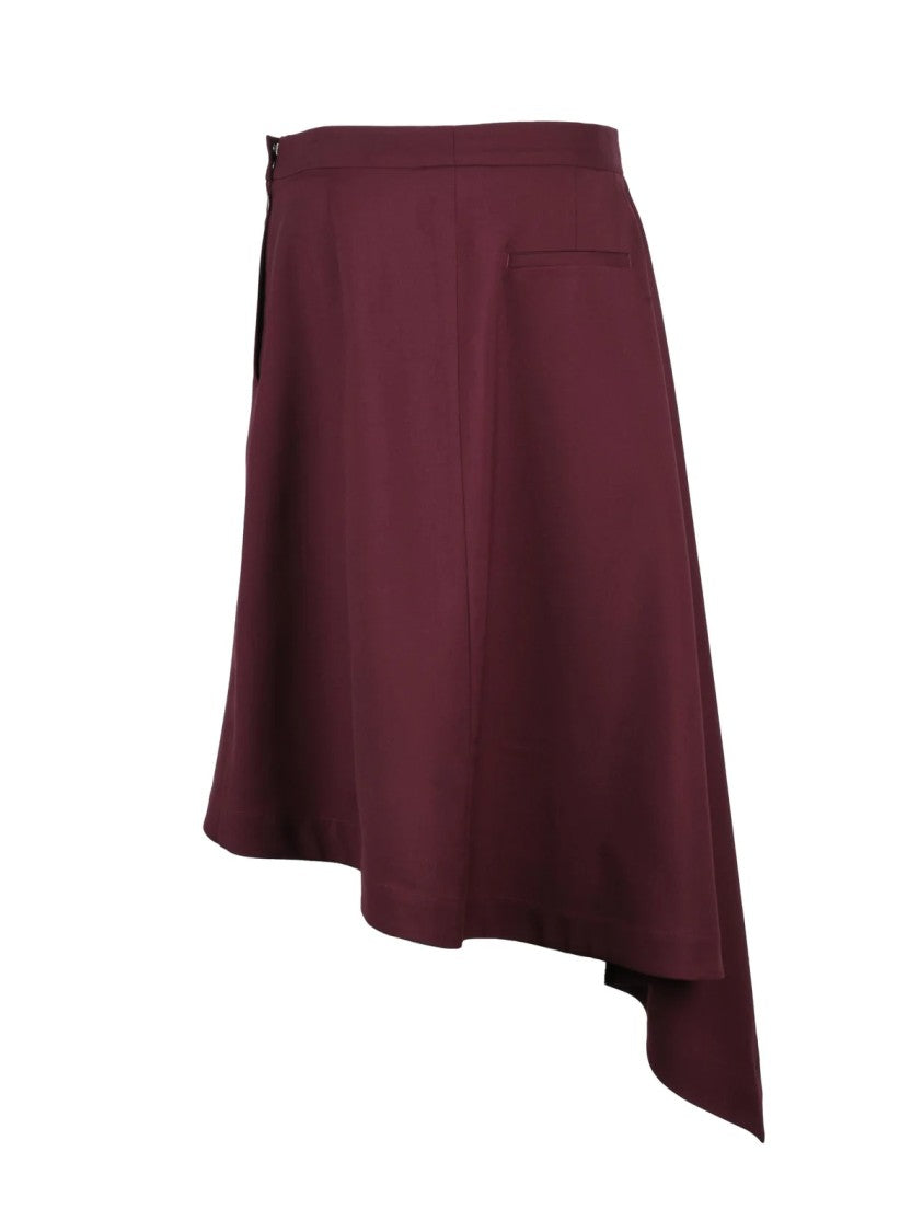 Bottega Veneta Red Wool Zip Asymmetric Midi Skirt