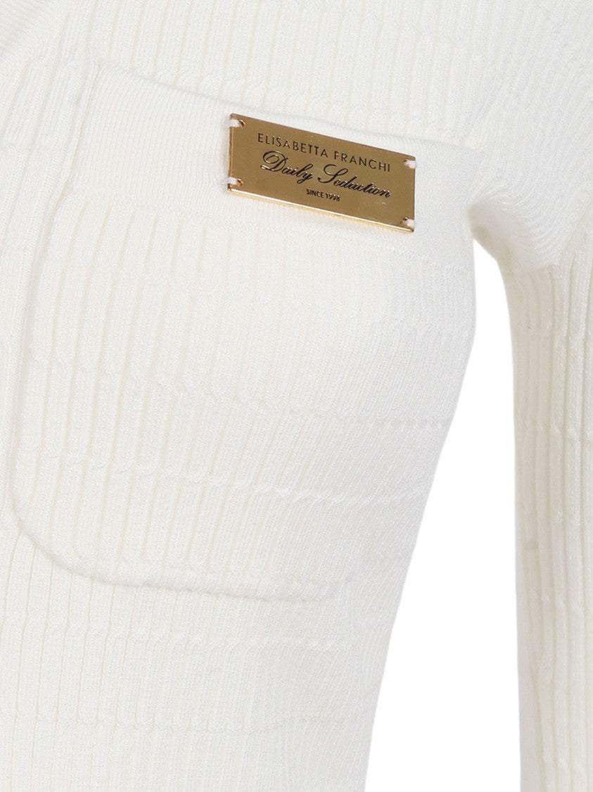 Elisabetta Franchi Tricot Ribbed Gold Button Top