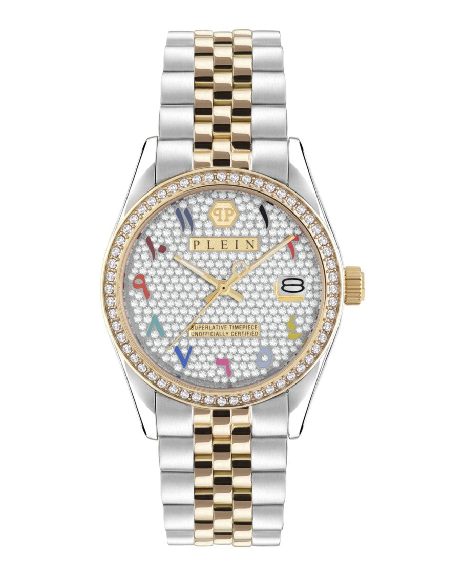Philipp Plein Date Superlative Crystal Watch With Two-Tone Elegance