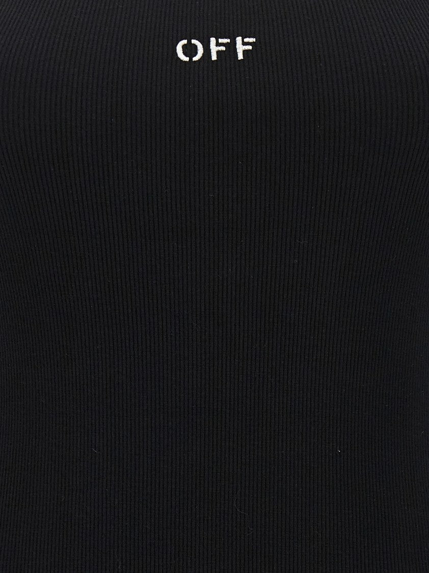 Off-White Ribbed Stretch Mini Dress With Scoop Neckline