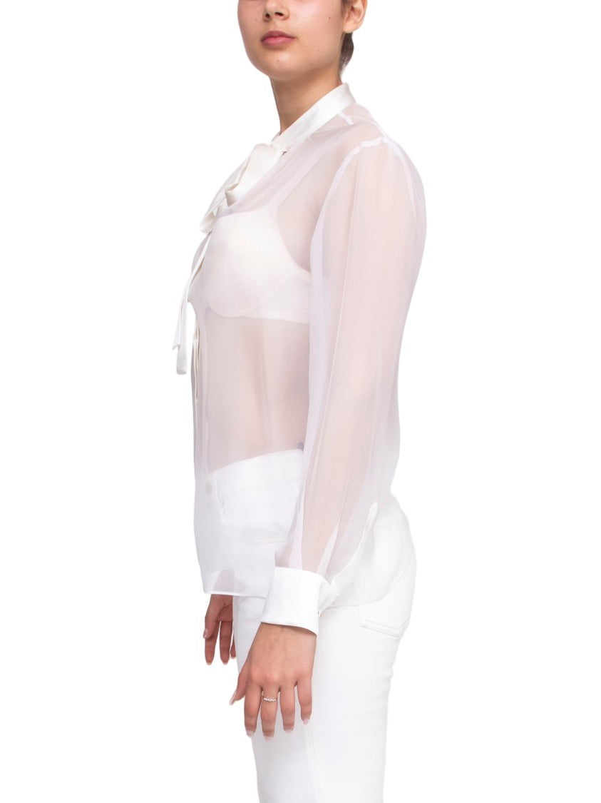 Dolce & Gabbana Translucent Bow-Tie Long-Sleeve Blouse