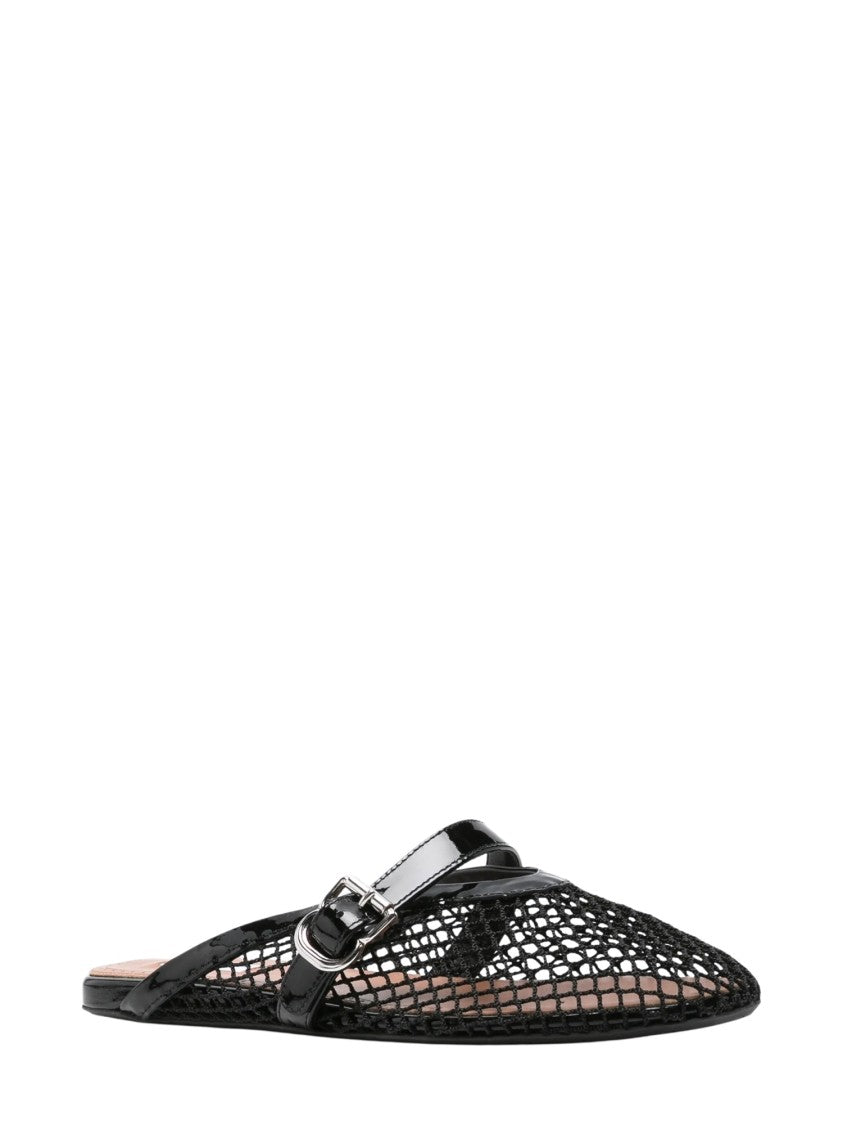 Alaïa Black Pointed Toe Mesh Buckled Ballet Flats