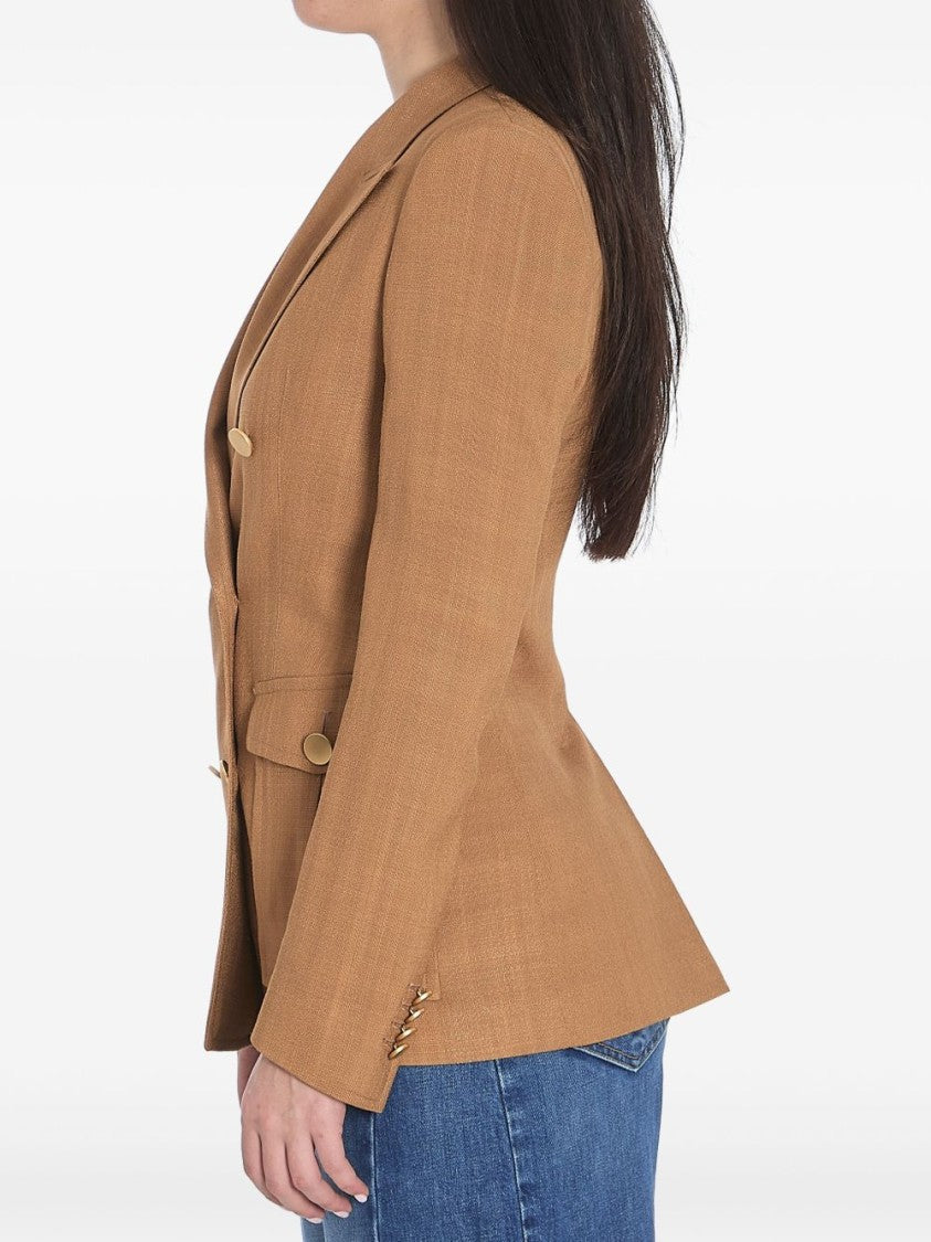 Tagliatore Tailored Double-Breasted Blazer In Caramel Brown Viscose