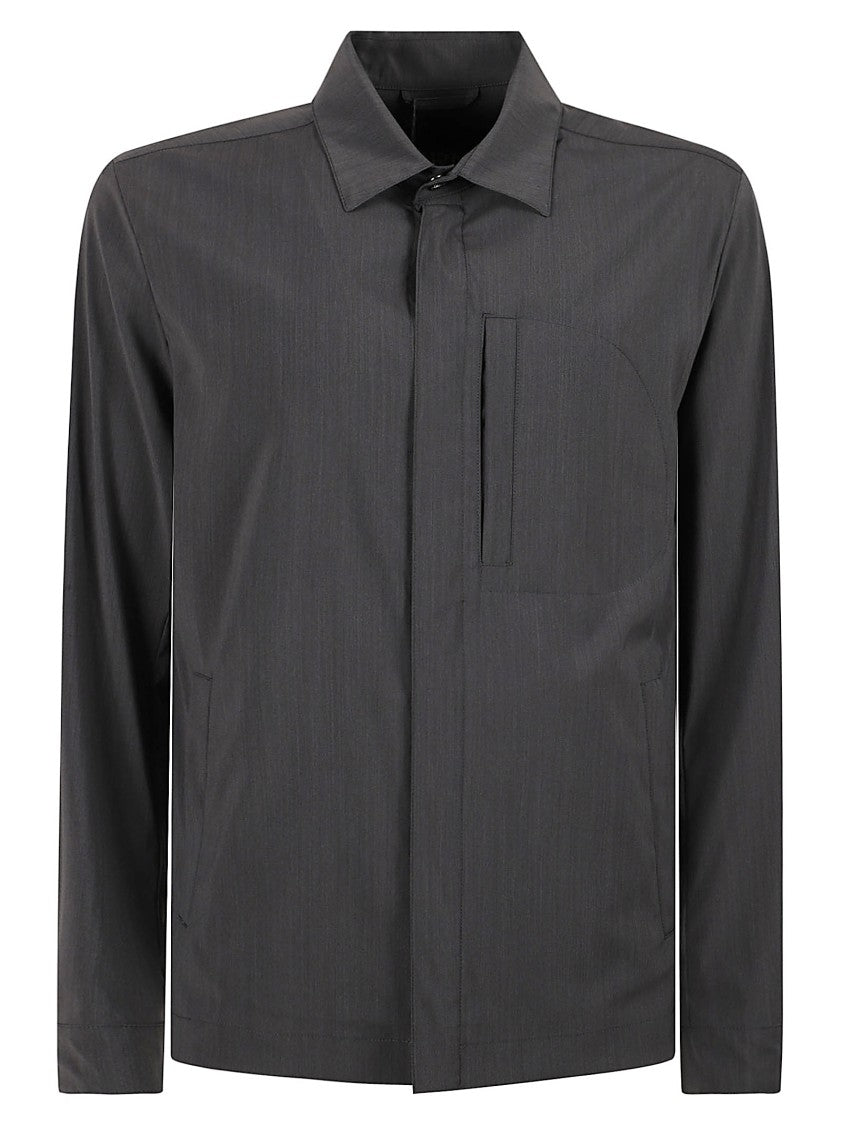 Herno Button-Up Grey Coat With Subtle Texture
