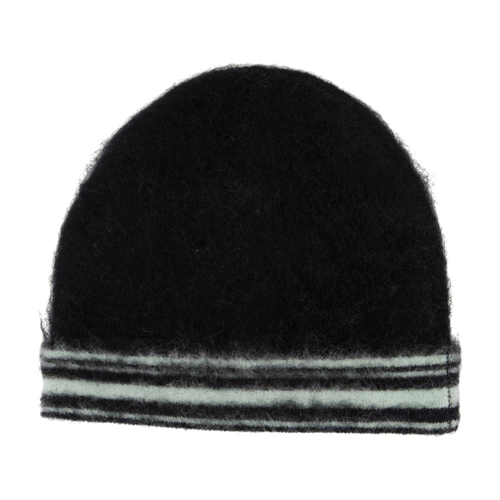 Casablanca Fuzzy Black Mohair Beanie With Contrasting Stripes